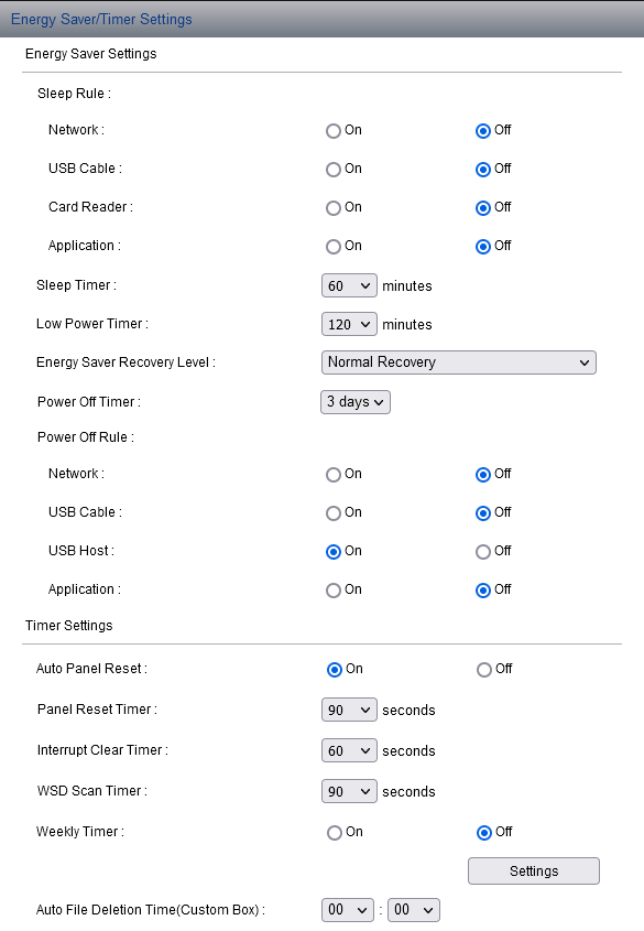 Timer Settings.