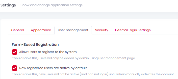 User management settings