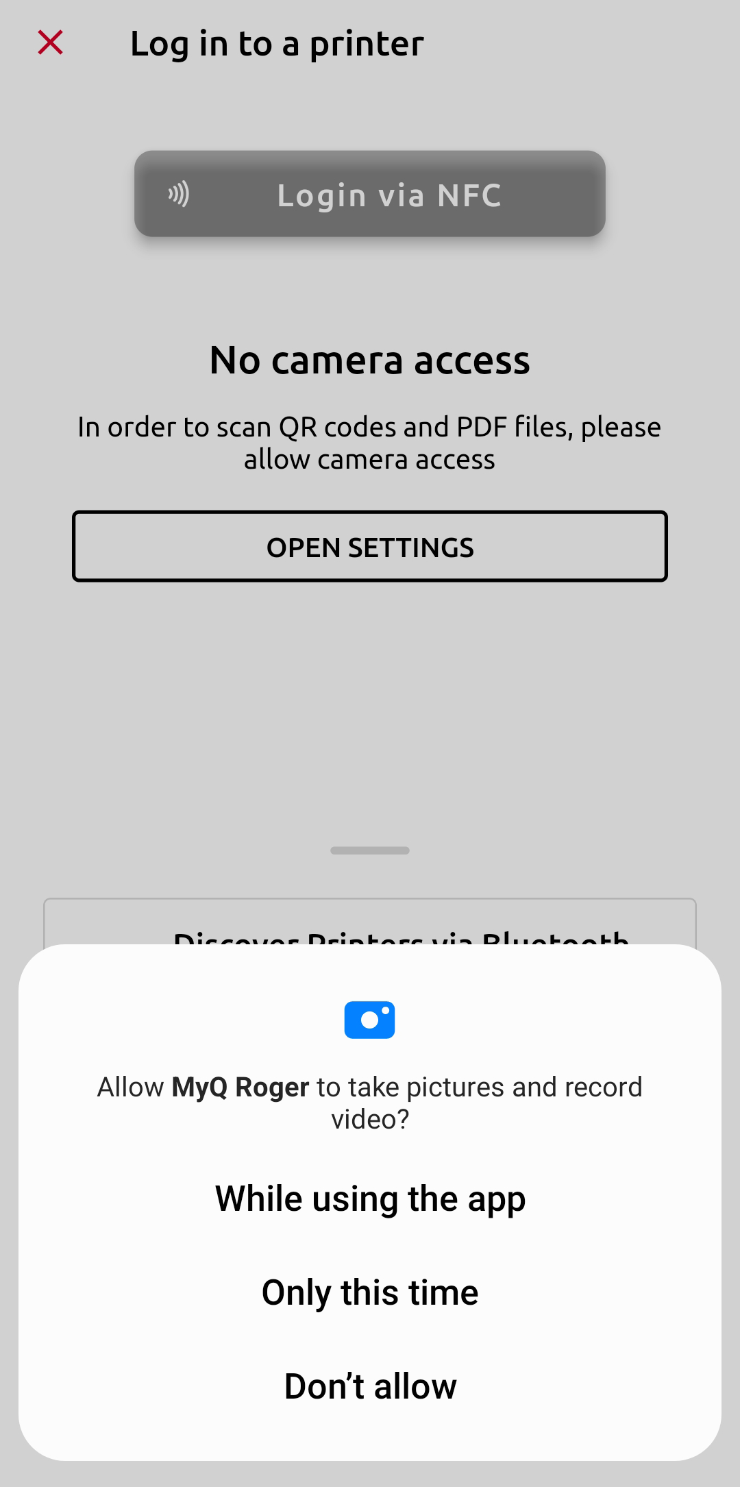 No login - no camera access warning