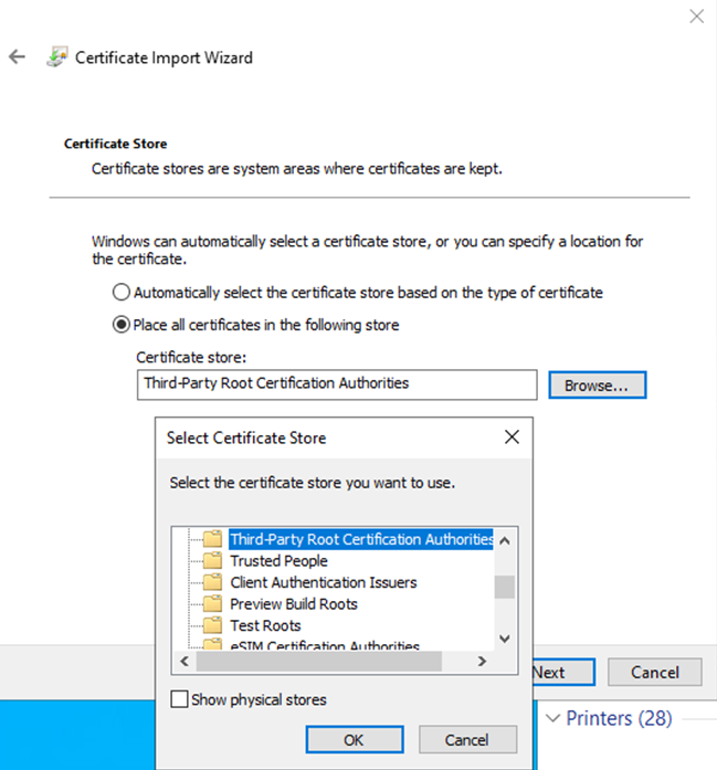 Importing the certificate in Windows