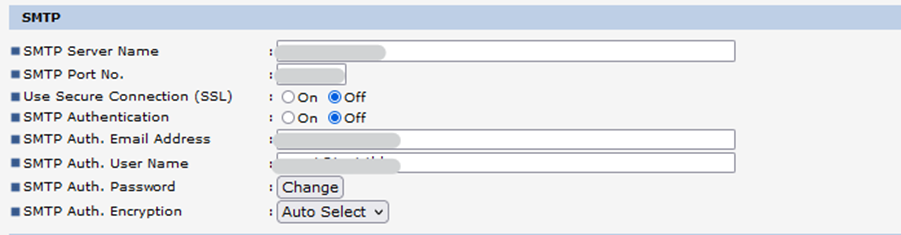 SMTP and scanning options configuration