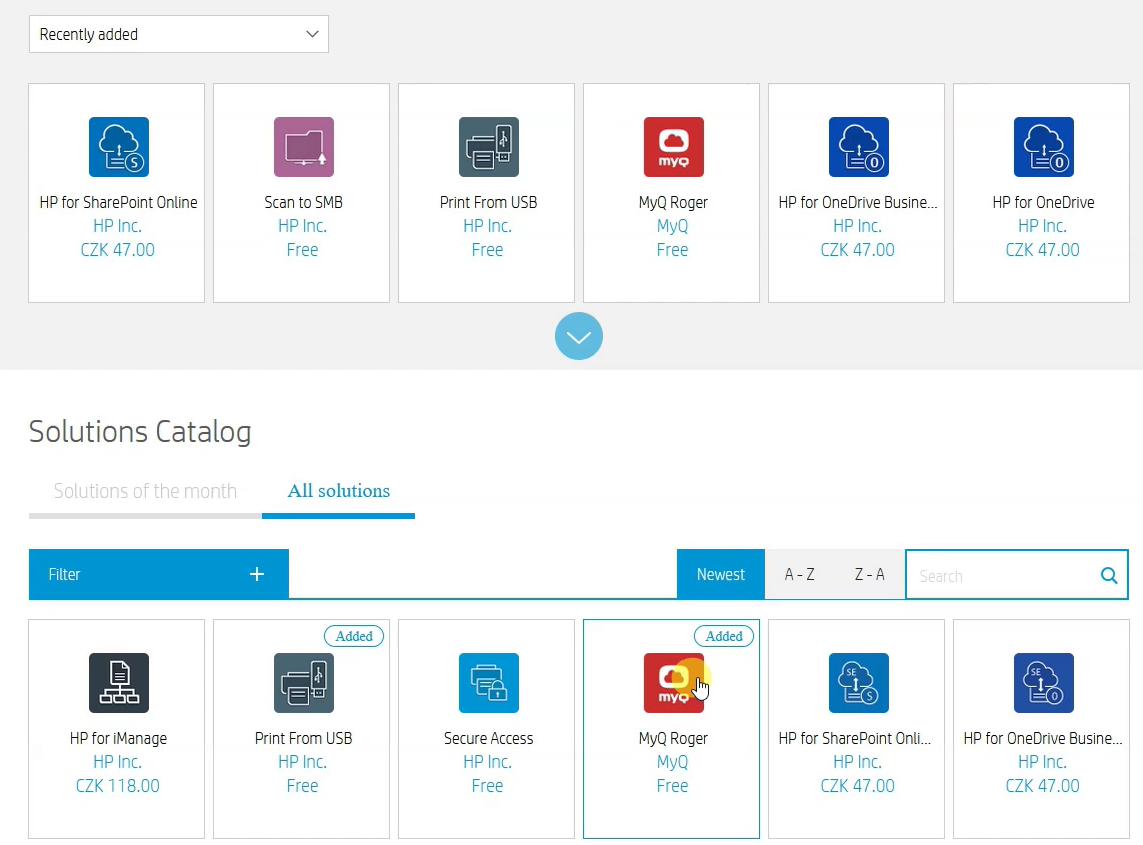 Solutions catalog