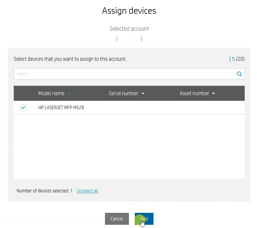 Assign devices window