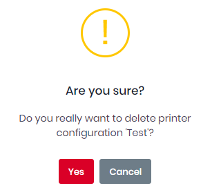 Delete a printer configuration confirmation dialogue