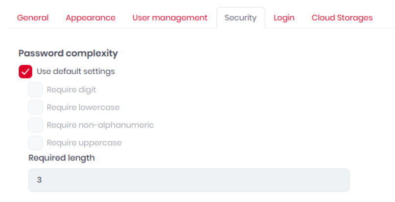 Security Tab - Password Complexity
