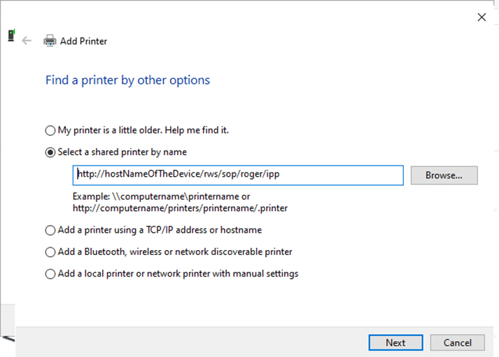 Select printer by name option