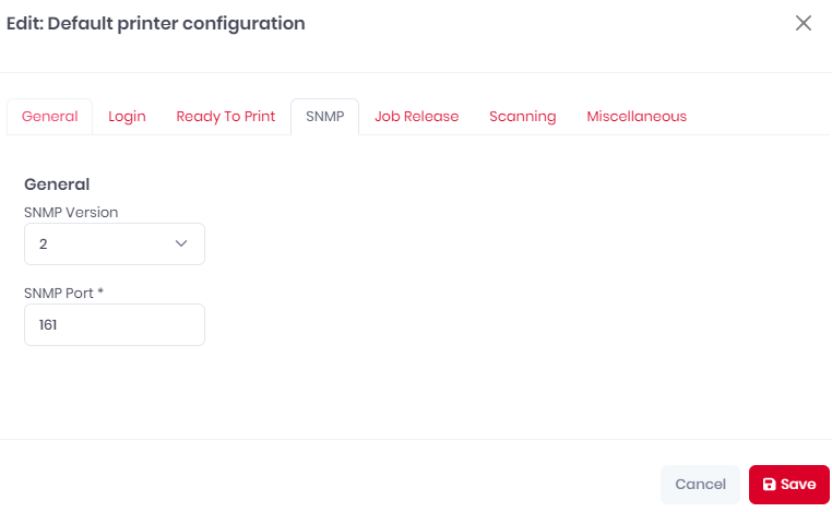 Printer Configuration - SNMP Tab