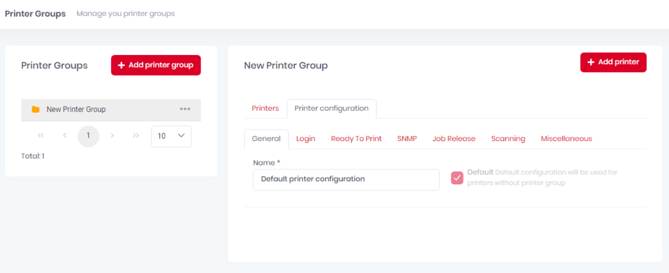 Printer Group - Printer Configuration