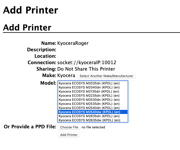 Selecting model and driver