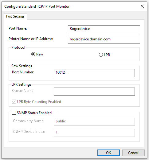 Print driver port settings