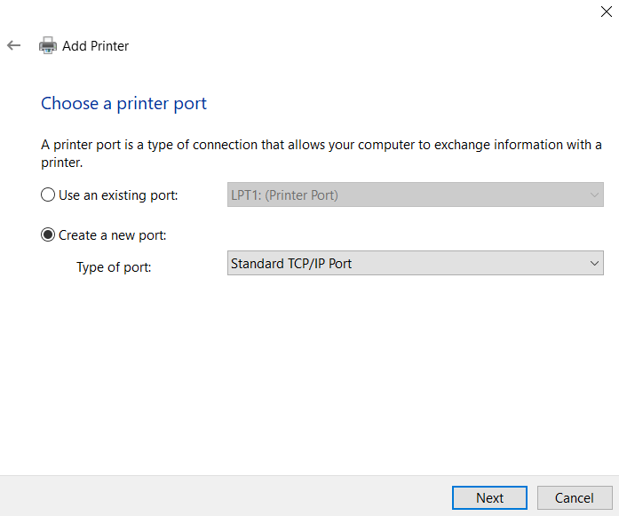 Creating a new printer port