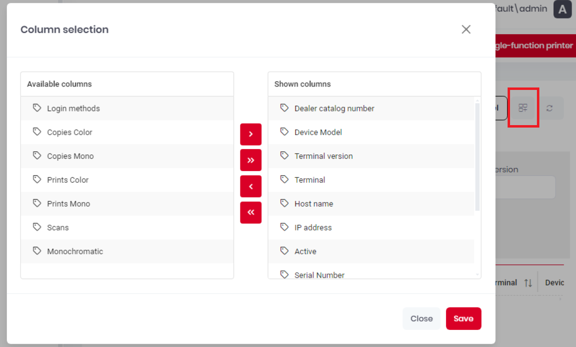 Printer Column selection