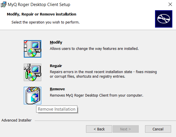 Uninstallation dialogue - remove