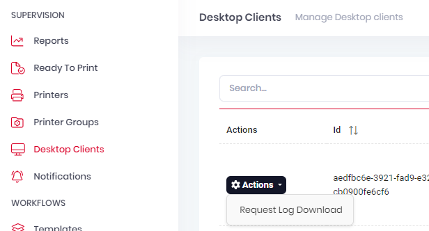 Desktop clients - request log download