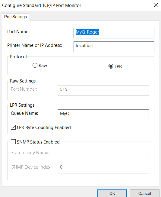 Roger Printer Port configuration