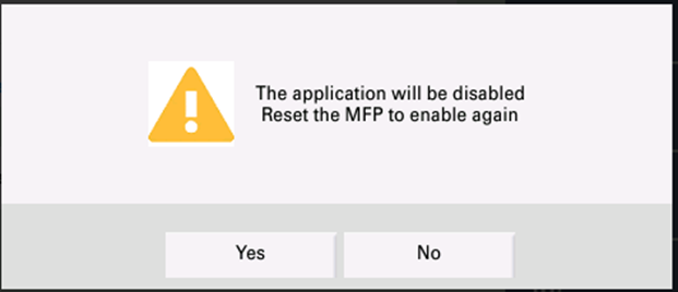 Confirmation to disable the application