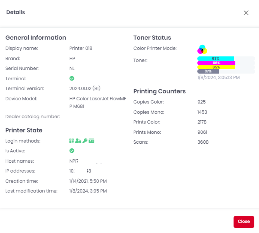 Printer Details
