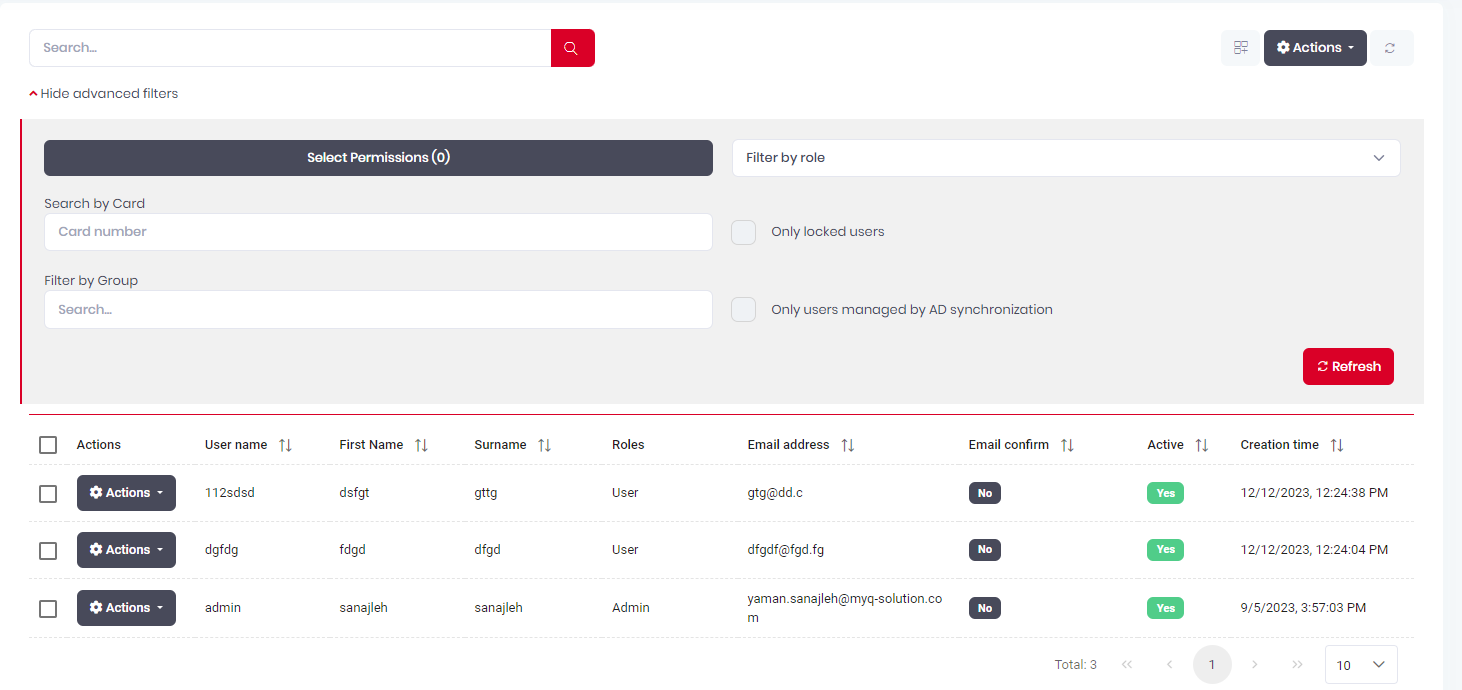 user filtering - PIN reset