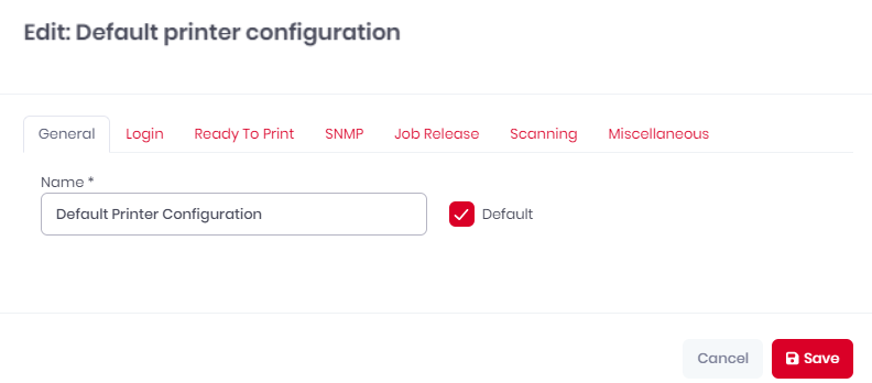 Default printer configuration - General tab