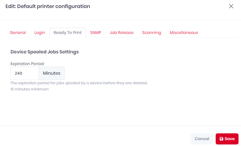 Printer Configuration - Ready to Print Tab