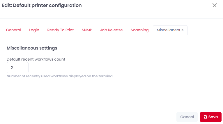Printer Configuration - Miscellaneous Tab