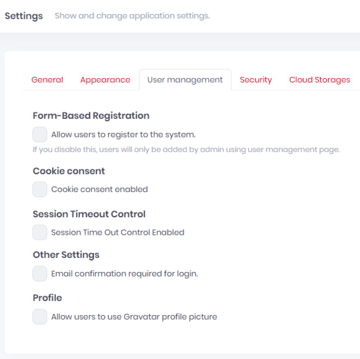 Settings User Management Tab