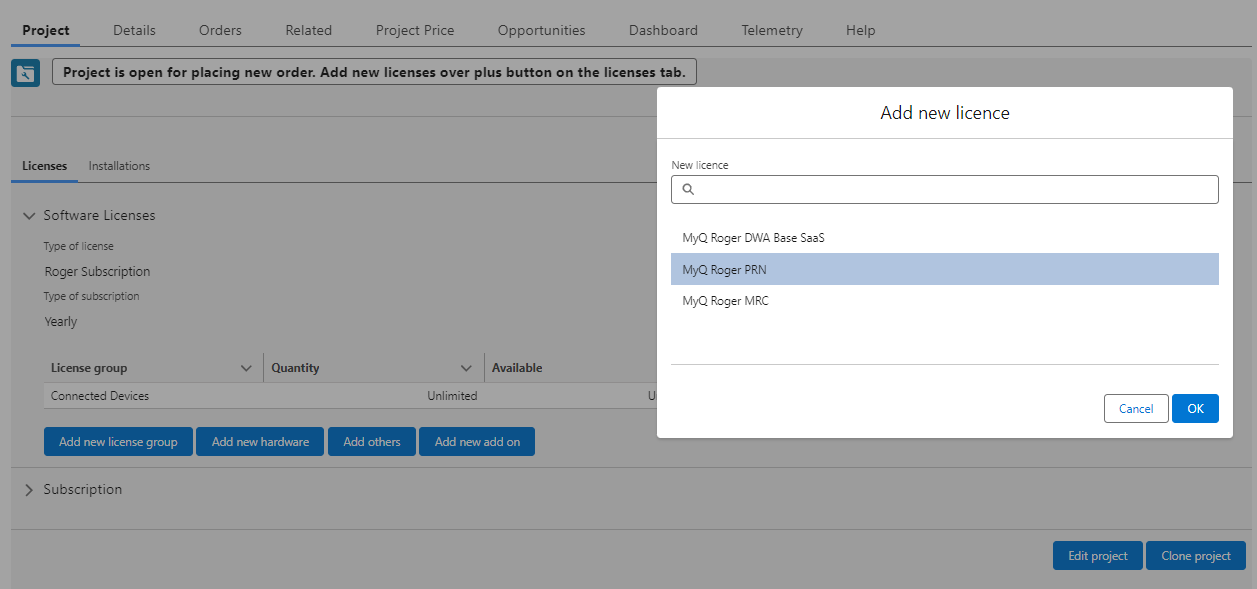 Roger license select